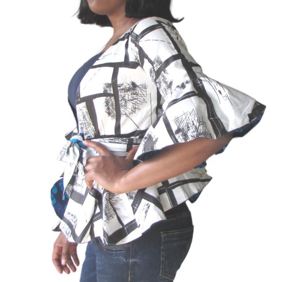 Blue two in one wrap top. - Picture 5 of 6